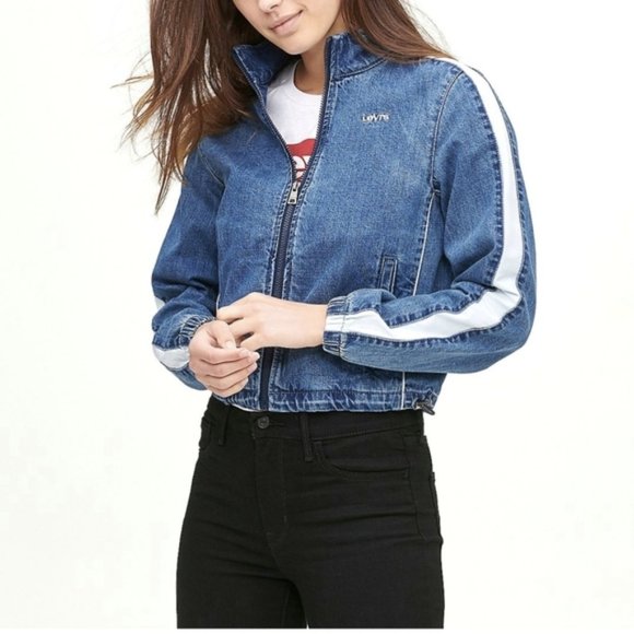 Levi's women's denim coaches track cropped jean jacket NWT M